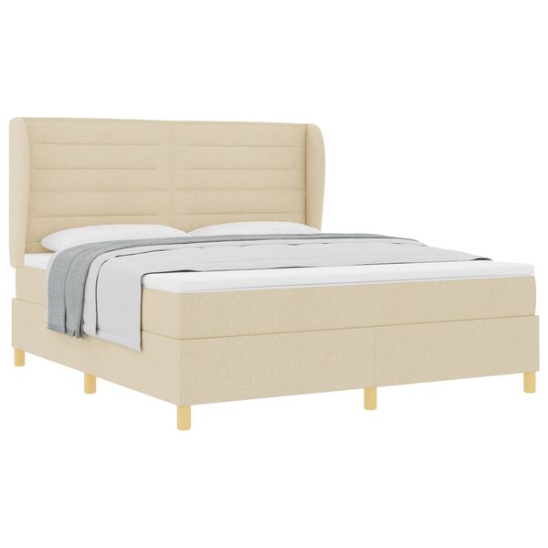 vidaXL Boxspringbett mit Matratze Dunkelgrau 90x190 cm Creme Stoff