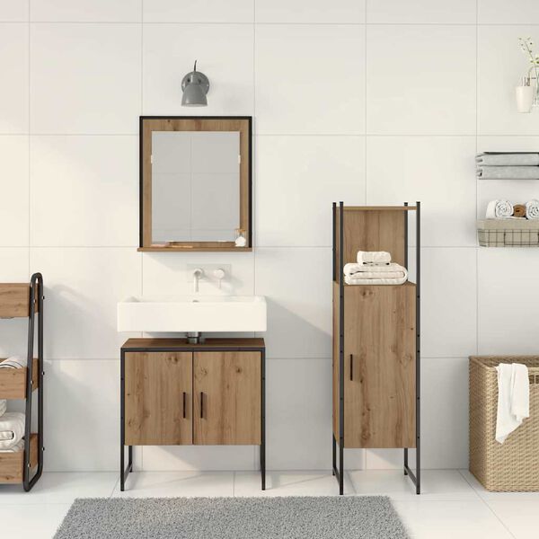 vidaXL Badezimmerm&ouml;bel-Set mit Regal mit T&uuml;r 3 pcs Braun Holzwerkstoff