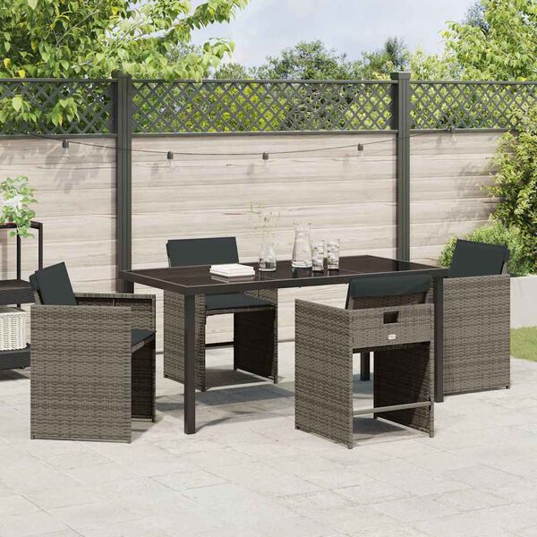 vidaXL Garten Essgruppe mit Kissen 5 pcs Grau Poly-Rattan