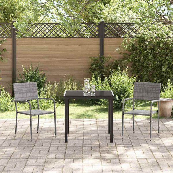 vidaXL Garten Essgruppe mit Kissen 3 pcs Grau Poly-Rattan