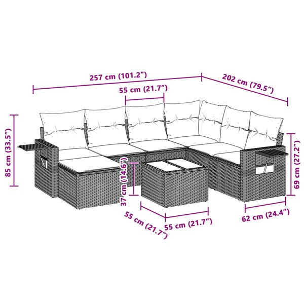 vidaXL 8-tlg. Garten-Sofagarnitur mit Kissen Hellgrau Poly Rattan