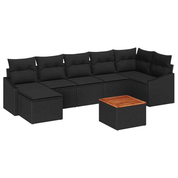 vidaXL Gartensofa-set mit Kissen 8 pcs Schwarz Poly-Rattan