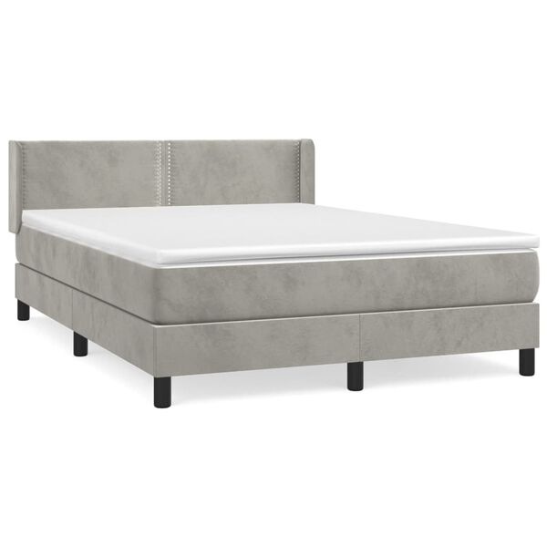 vidaXL Boxspringbett mit Matratze Hellgrau 140x200 cm Samt