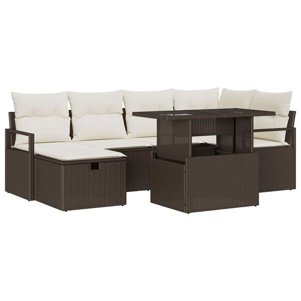 vidaXL Garten-Sofa-Set mit Kissen mit Speicher 7 pcs Braun Poly Rattan