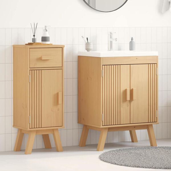 vidaXL Badezimmerm&ouml;bel-Set mit Regal 2 pcs Braun Massivholz Kiefer