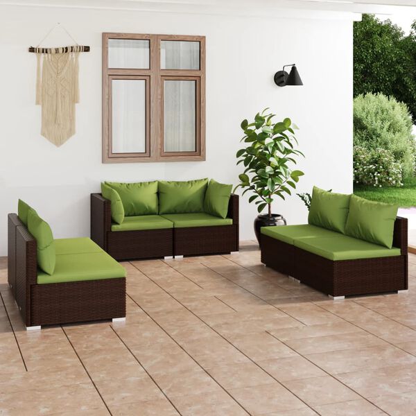 vidaXL 6-tlg. Garten-Lounge-Set mit Kissen Poly Rattan Braun