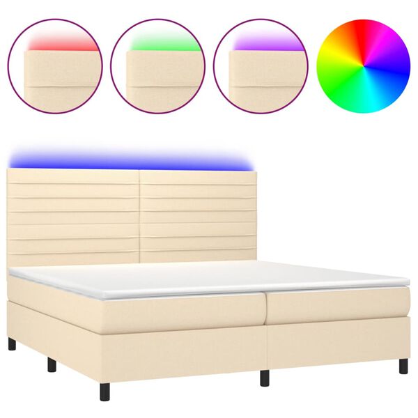 vidaXL Boxspringbett mit Matratze & LED Creme 200x200 cm Stoff