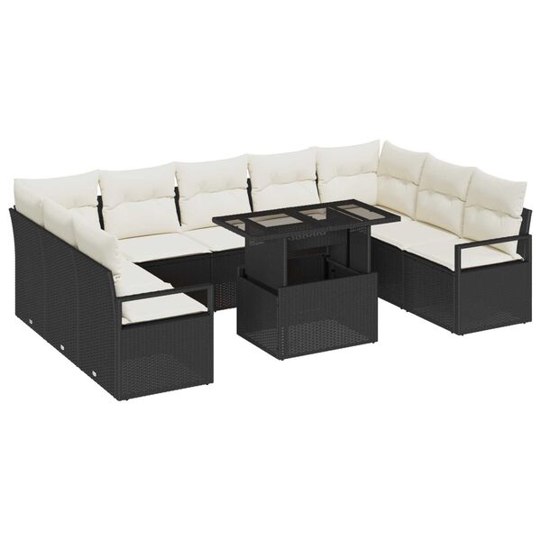 vidaXL Garten-Sofa-Set mit Speicher 10 pcs Schwarz Poly Rattan
