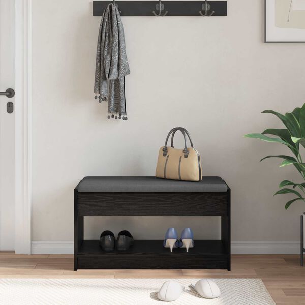 vidaXL Flurbank mit Kissen mit Regal Schwarze Eiche 83 x 38 x 45 cm