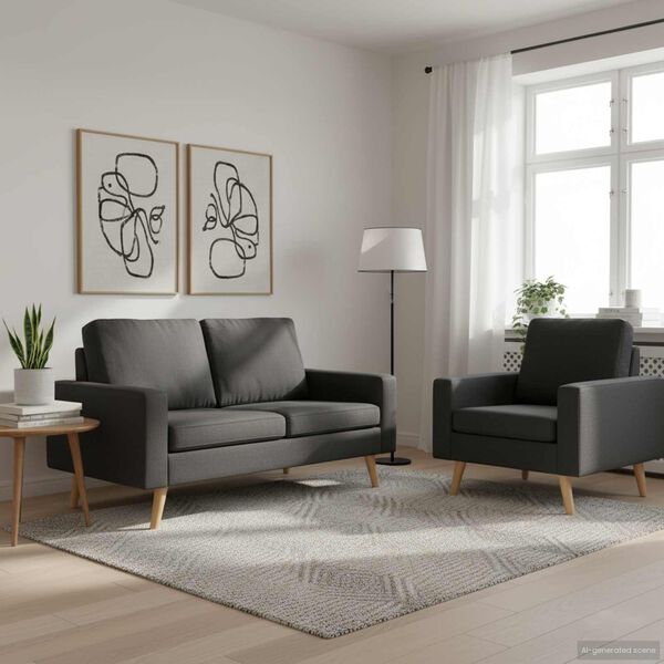 vidaXL 2-tlg. Sofagarnitur Stoff Dunkelgrau