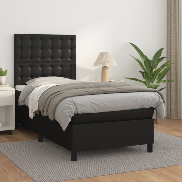 vidaXL Boxspringbett mit Matratze Schwarz 90x200 cm Kunstleder