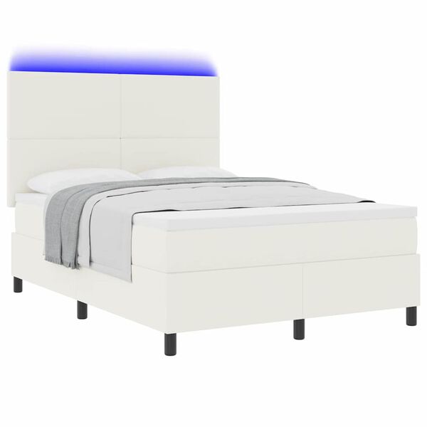 vidaXL LED Boxspringbett Creme und Wei&szlig; 140 x 200 cm Cordstoff