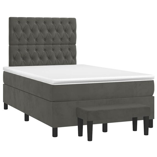 vidaXL Boxspringbett mit Matratze Dunkelgrau 120x190 cm Samt