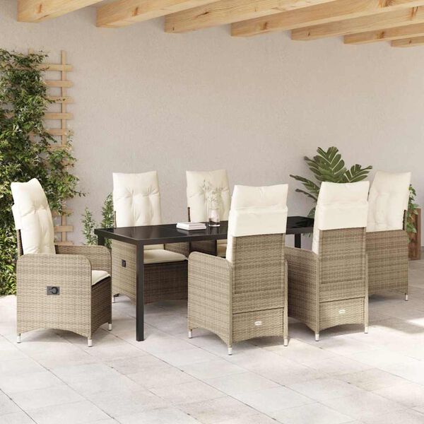 vidaXL Garten Essgruppe mit Kissen 7 pcs Beige Poly-Rattan
