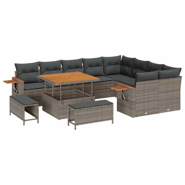 vidaXL Gartensofa-set mit Kissen 13 pcs Grau Poly-Rattan