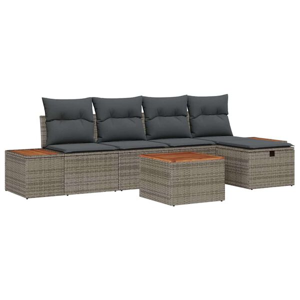 vidaXL Garten-Sofa-Set mit Kissen 6 pcs Grau Poly Rattan