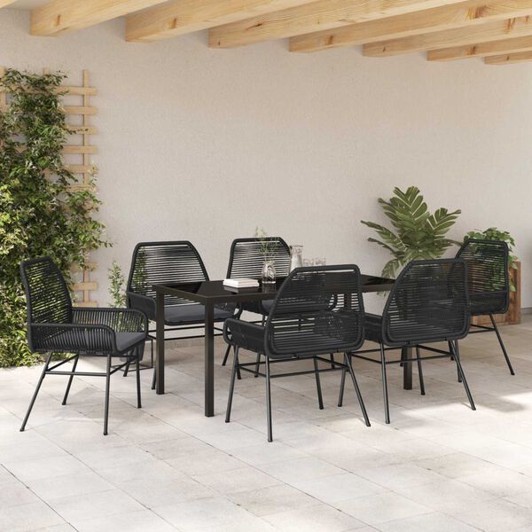 vidaXL Garten Essgruppe mit Kissen 7 pcs Schwarz Poly-Rattan