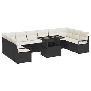 vidaXL Garten-Sofa-Set mit Kissen 11 pcs Schwarz und Creme Poly-Rattan