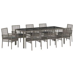 vidaXL Garten Essgruppe 9 pcs Grau Poly-Rattan