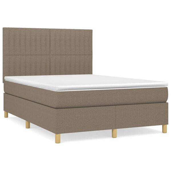 vidaXL Boxspringbett mit Matratze Taupe 140x200 cm Stoff