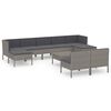 vidaXL 10-tlg. Garten-Lounge-Set mit Auflagen Poly Rattan Grau