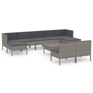 vidaXL 10-tlg. Garten-Lounge-Set mit Auflagen Poly Rattan Grau