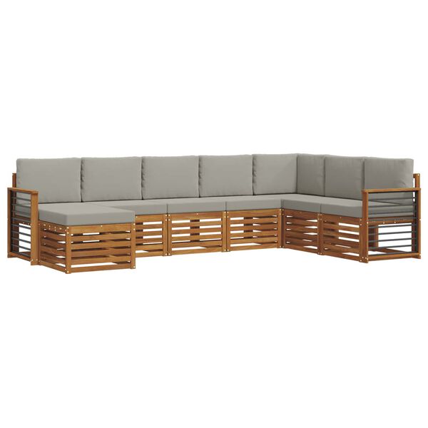 vidaXL Ecksofa Set 8 pcs Nat&uuml;rlich und Hellgrau Massivholz Akazie
