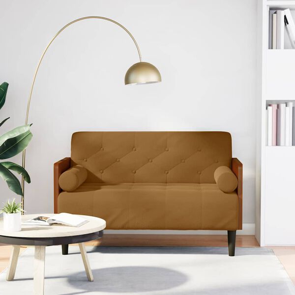 vidaXL Zweisitzer-Sofa mit Nackenrollen Braun 110 cm Samt