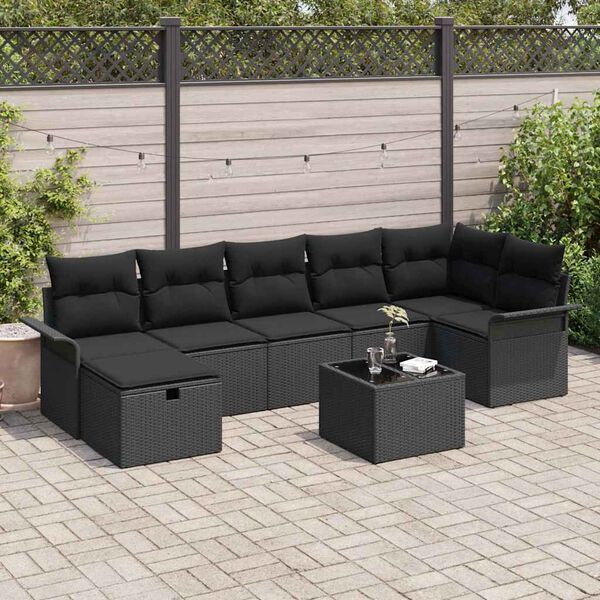 vidaXL Gartensofa-set mit Kissen 8 pcs Schwarz Poly-Rattan
