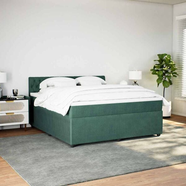 vidaXL Boxspringbett mit Matratze Dunkelgr&uuml;n 180x200 cm Samt