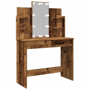 vidaXL Schminktisch mit LED-Leuchten Altholz-Optik 96x40x142 cm