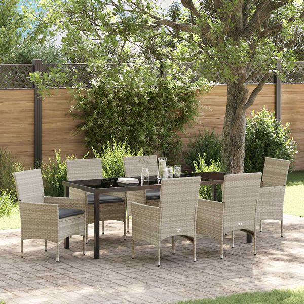 vidaXL Garten Essgruppe mit Kissen 7 pcs Hellgrau Poly-Rattan
