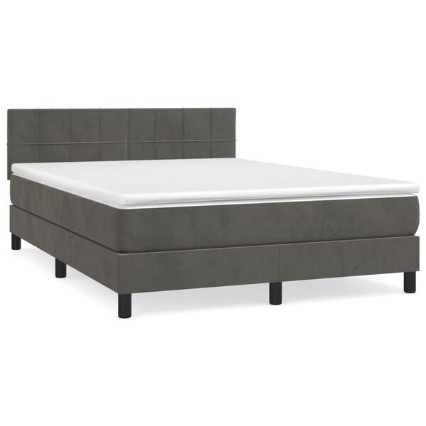 vidaXL Boxspringbett mit Matratze Dunkelgrau 140x190 cm Samt