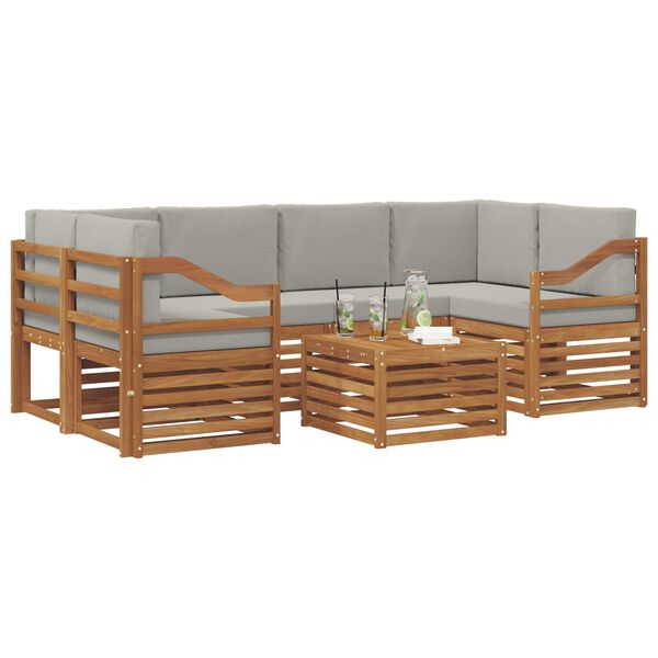 vidaXL Sofagarnituren 7 pcs Nat&uuml;rlich und Hellgrau Massivholz Akazie