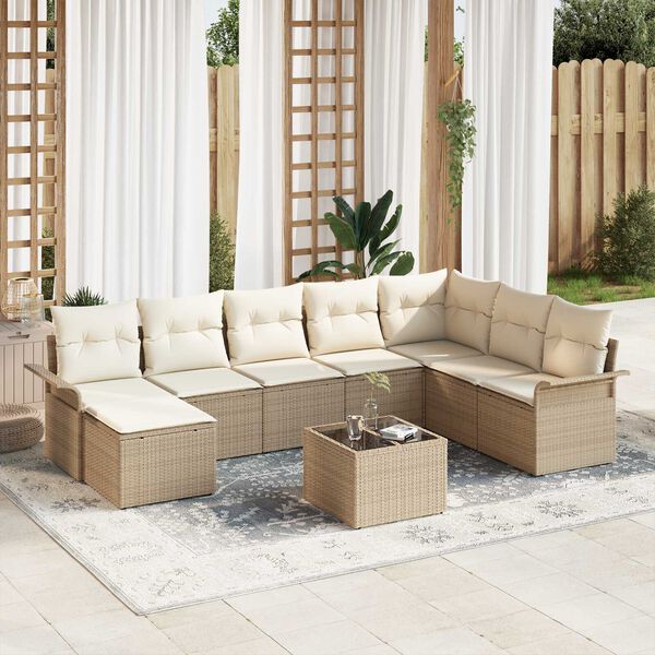 vidaXL Garten-Sofa-Set mit Kissen mit Speicher 9 pcs Braun Poly Rattan