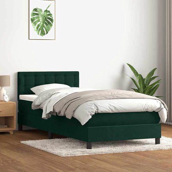 vidaXL Boxspringbett mit Matratze Dunkelgr&uuml;n 90x210 cm Samt