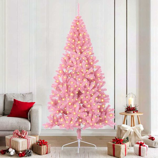 vidaXL K&uuml;nstlicher vorbeleuchteter Weihnachtsbaum Rosa 210 cm PVC
