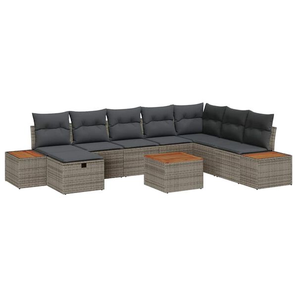 vidaXL Garten-Sofa-Set mit Kissen 9 pcs Grau Poly Rattan