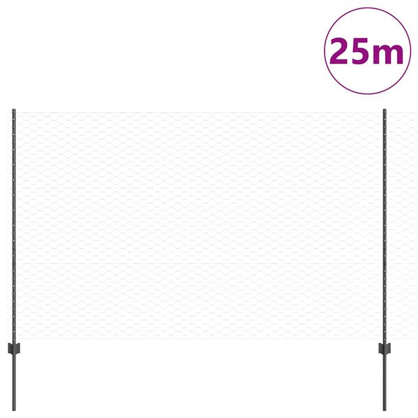 vidaXL Zaun mit Pfosten Grau 1,5 x 25 m Stahl