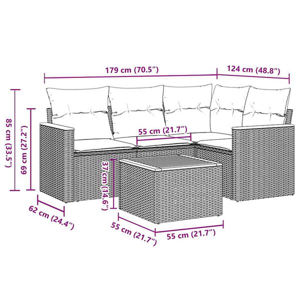 vidaXL 5-tlg. Garten-Sofagarnitur mit Kissen Schwarz Poly Rattan