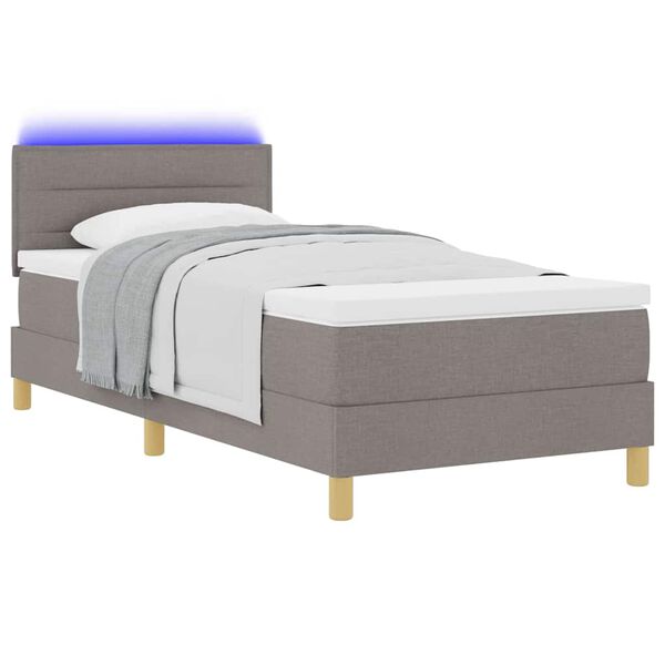 vidaXL LED Boxspringbett mit Matratze mit LED Taupe 90 x 190 cm Stoff