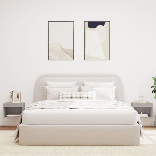 vidaXL Wand-Nachttische mit LED-Leuchten 2 Stk. Grau Sonoma