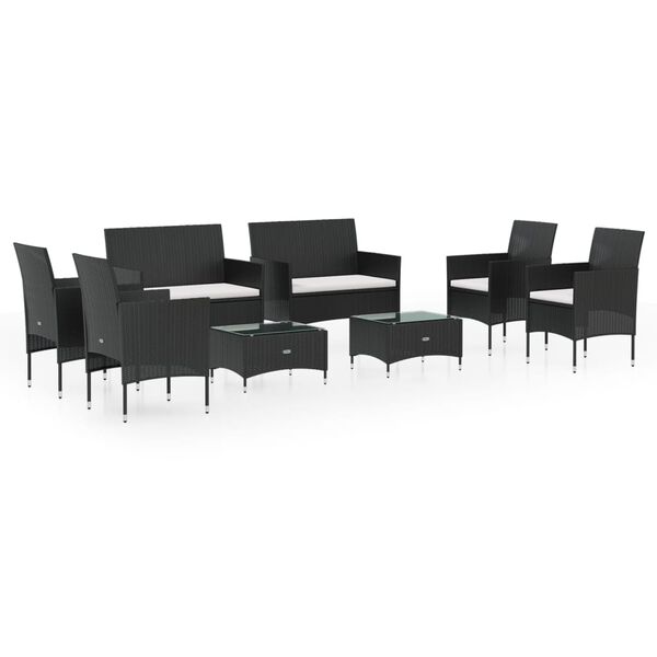 vidaXL 8-tlg. Garten-Lounge-Set mit Auflagen Poly Rattan Schwarz