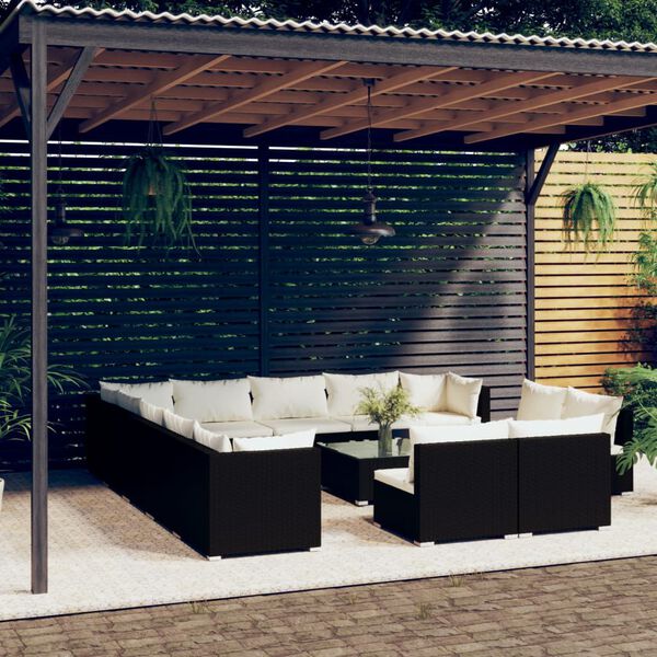 vidaXL 14-tlg. Garten-Lounge-Set mit Kissen Schwarz Poly Rattan
