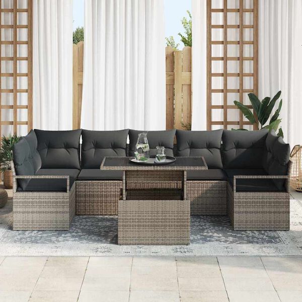 vidaXL Garten-Sofa-Set mit Kissen 8 pcs Grau Poly-Rattan