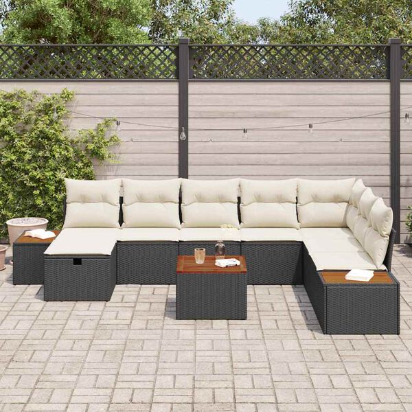 vidaXL Garten-Sofa-Set mit Kissen 9 pcs Schwarz Poly Rattan