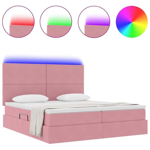 vidaXL Bett mit LED-Lichtleisten mit Kopfteil Rosa 180 x 200 cm Samt