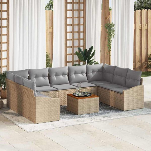 vidaXL Gartensofa-set mit Kissen 10 pcs Beige Poly-Rattan