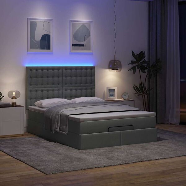 vidaXL Ottoman-Bett mit Matratze & LEDs Dunkelgrau 140x200 cm Stoff