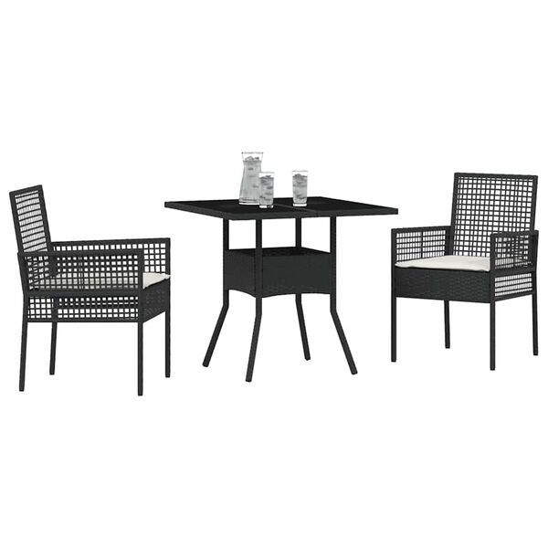 vidaXL Garten Essgruppe 3 pcs Schwarz Poly-Rattan